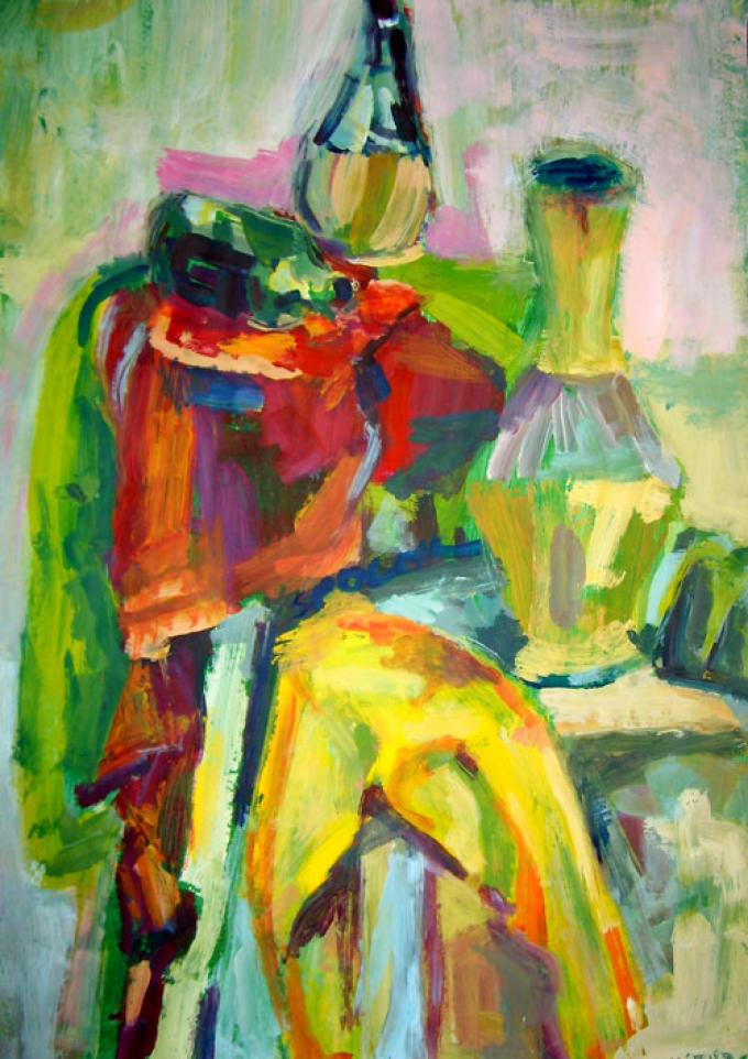 Butelka z wikliny, akryl na kartonie, 1998,  Wrocław