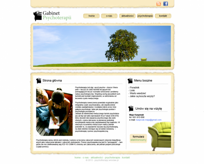 Gabinet Psychoterapii,  wersja nr 1, layout strony www