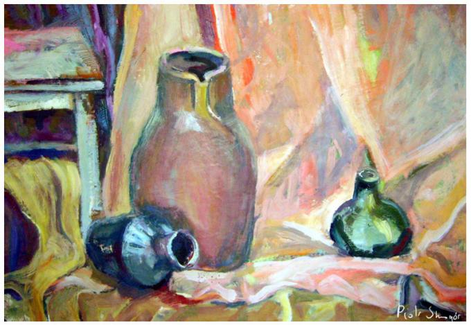Martwa natura z wazą, olej na kartonie, 1998
