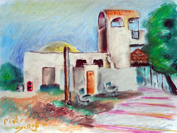 Budynek w Nabeul, pastel na papierze, 2009, Nabeul, Tunezja